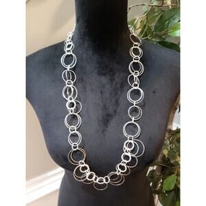 Women's Lobster Clasp Silver Tone Open Circle Link Chain Necklace